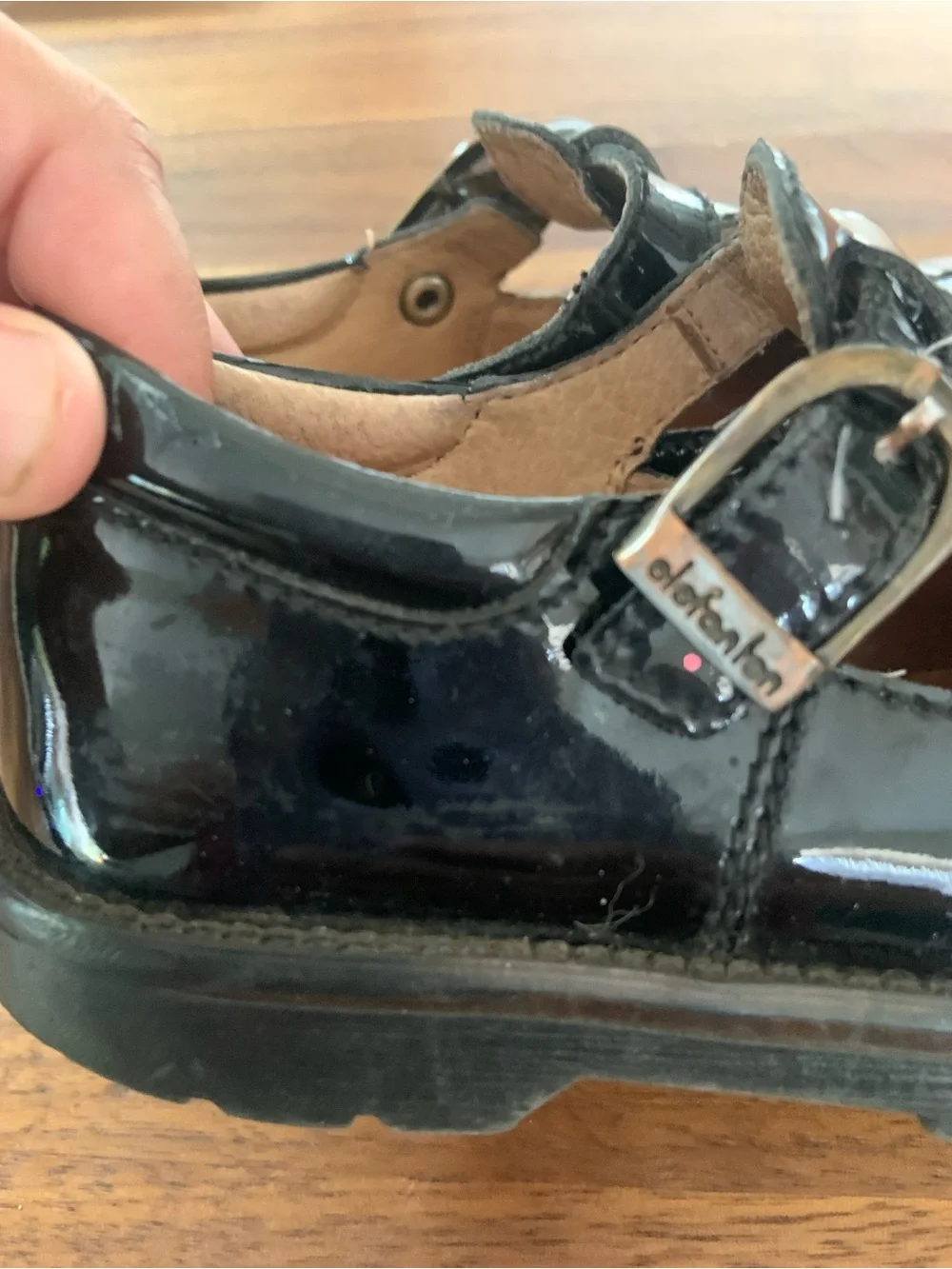Vintage Elefanten Kids Black Patent Leather T-Strap Mary Jane Shoes - Sz 8.5